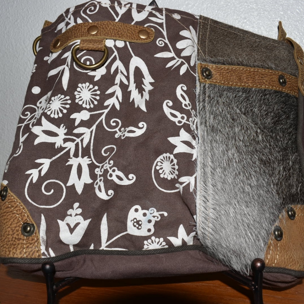 Cowhide and canvas Myra bags crossbody bag